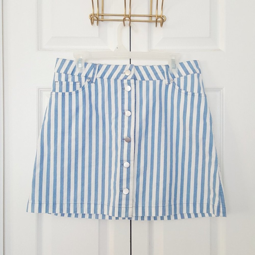 Forever 21 Stripe Denim Button Down Mini Skirt XL